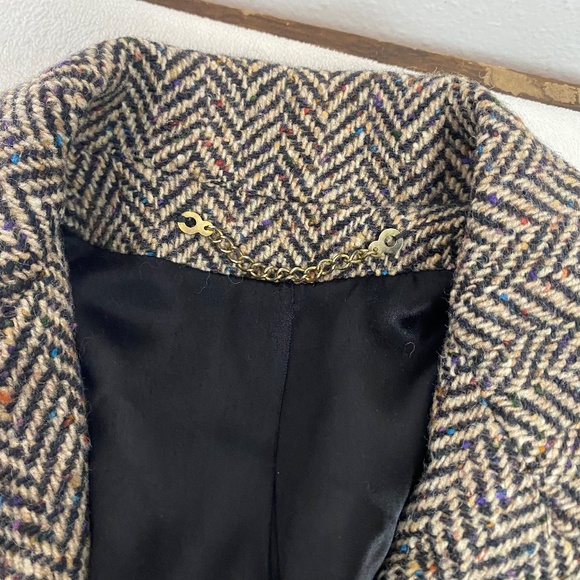 Paul Levy Womens M Midi Herringbone Double Breasted Tweed Fray Cuffs Silk Blend - Picture 10 of 11